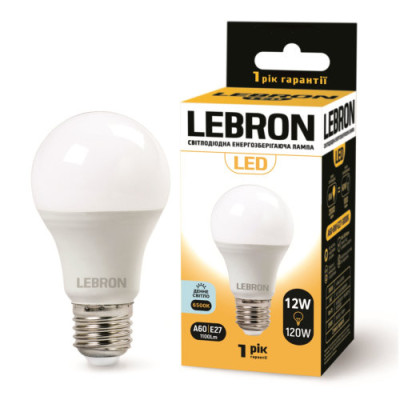 Лампа LED LEBRON L-A60, 12W, E27, 6500K, 110LM