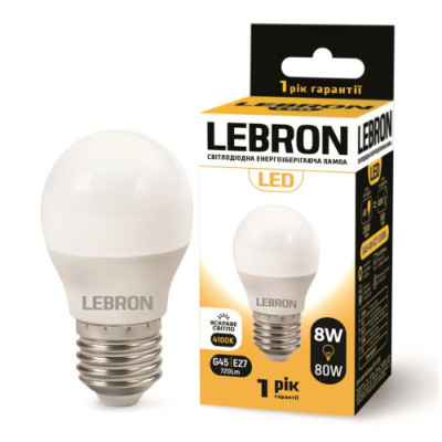 Лампа LED Lebron L-G45, 8W, 220V, E27, 6500K, 720Lm