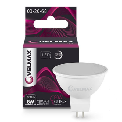 Лампа LED VELMAX V-MR06, 8W, 220V, CU10,4100K, 720Lm