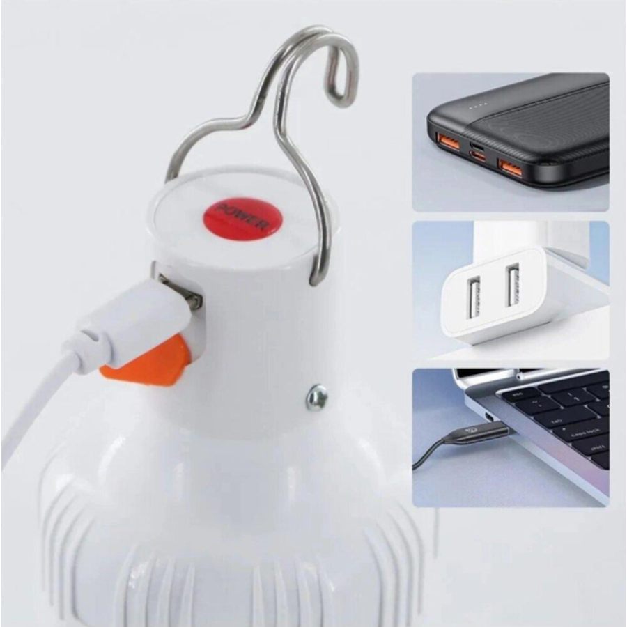 Лампа для кемпинга 10Вт аккумуляторная с USB-зарядкой и крючком, Белая / Подвесной аварийный фонарь - фото 10