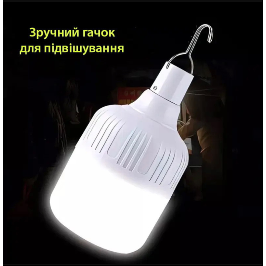 Лампа для кемпинга 40Вт аккумуляторная с USB-зарядкой и крючком, Белая / Подвесной аварийный фонарь - фото 6