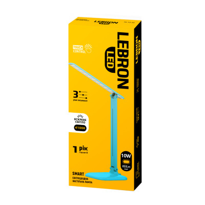 Лампа настольная LED LEBRON L-TL-L. 10W. 4100K. 3 уровня по-сти, голубая, с блоком питания