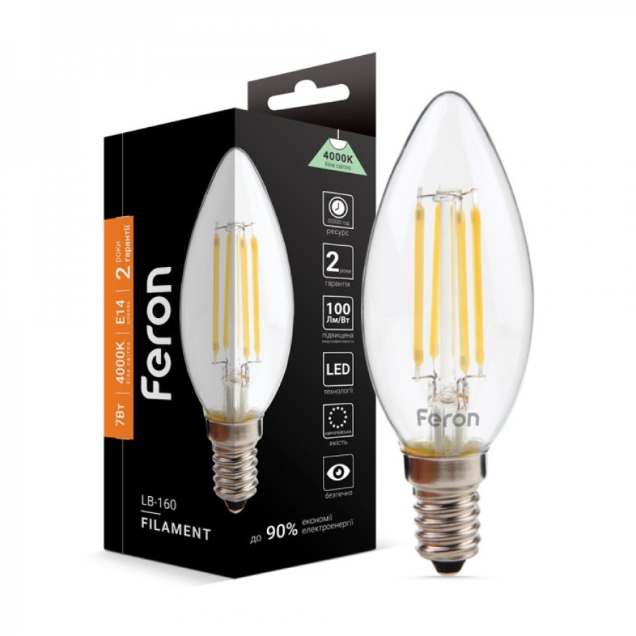 Лампа светодиодная Feron LB-160 C37 230V 7W E14 4000K - фото 1