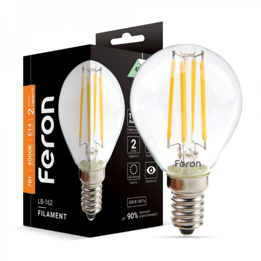 Лампа светодиодная Feron Filament LB-162 P45 230V 7W E14 4000K - фото 1