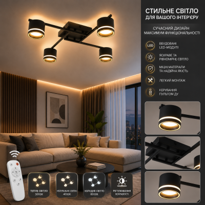 Люстра 10517 GELA 4xGX53 S-600x600x120-BLACK-IP20