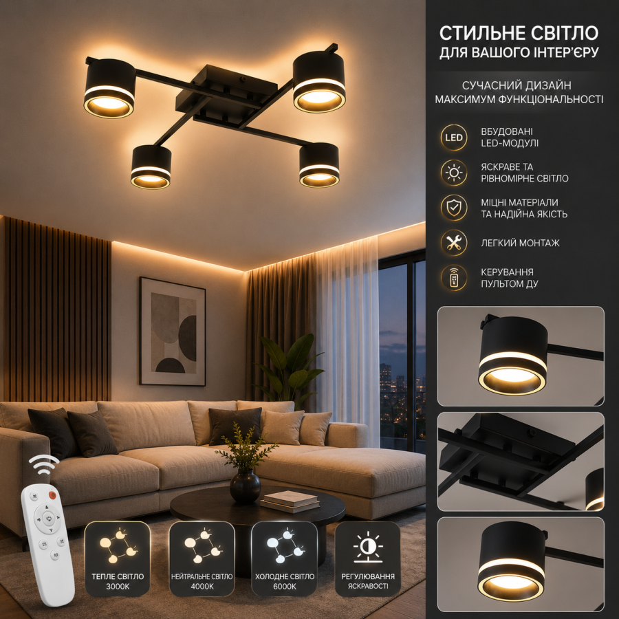Люстра 10517 GELA 4xGX53 S-600x600x120-BLACK-IP20 - фото 1