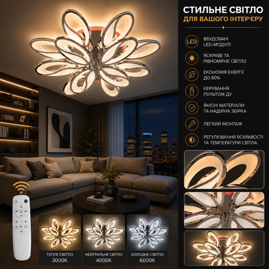 Люстра 8090/8+4HR LED 3color dimmer - фото 1