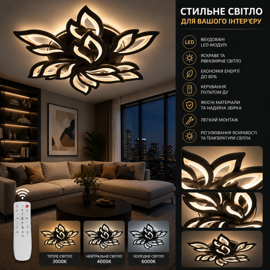 Люстра 8165/6+3BK LED 3color dimmer - фото 1