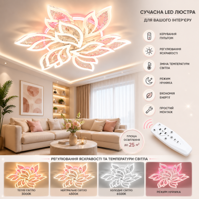 Люстра Diasha 2455/6+3WH LED 3color dimmer