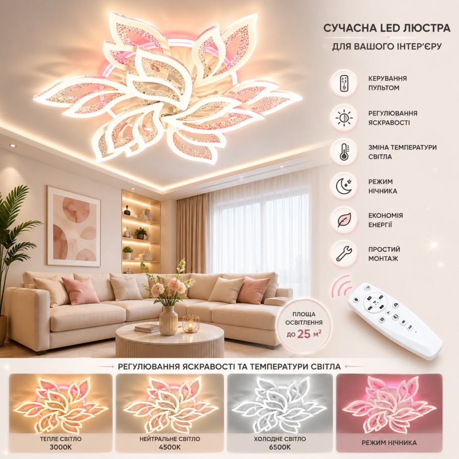Люстра Diasha 2455/6+3WH LED 3color dimmer - фото 1