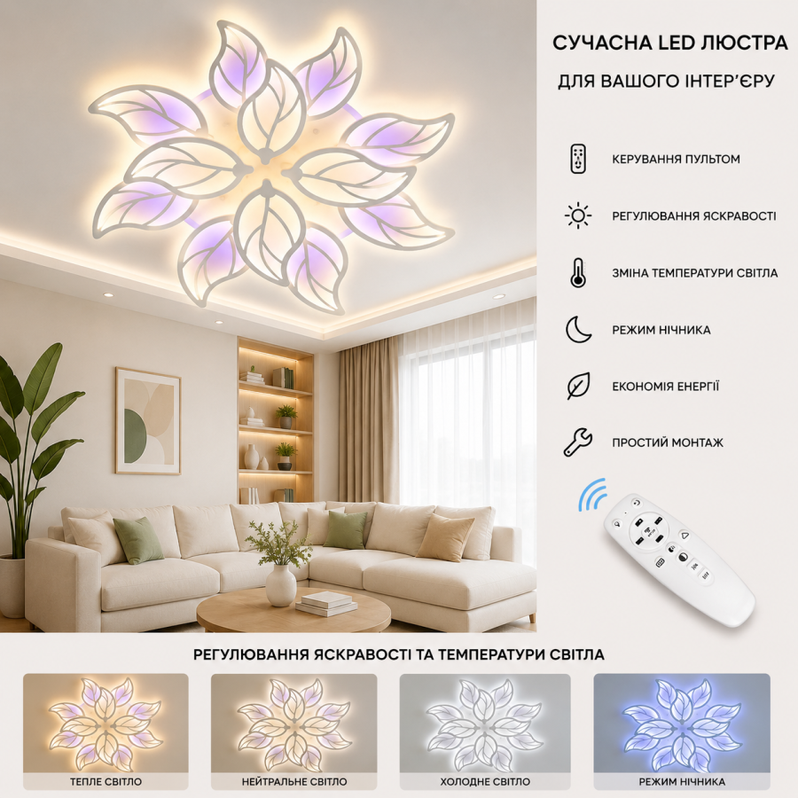 Люстра Diasha 8028/8+4WH LED 3color dimmer - фото 1