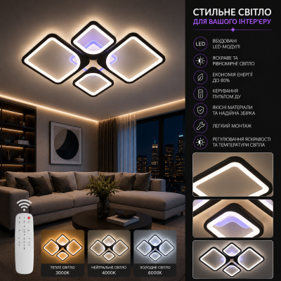 Люстра Diasha 8060/2+2BK LED 3color dimmer