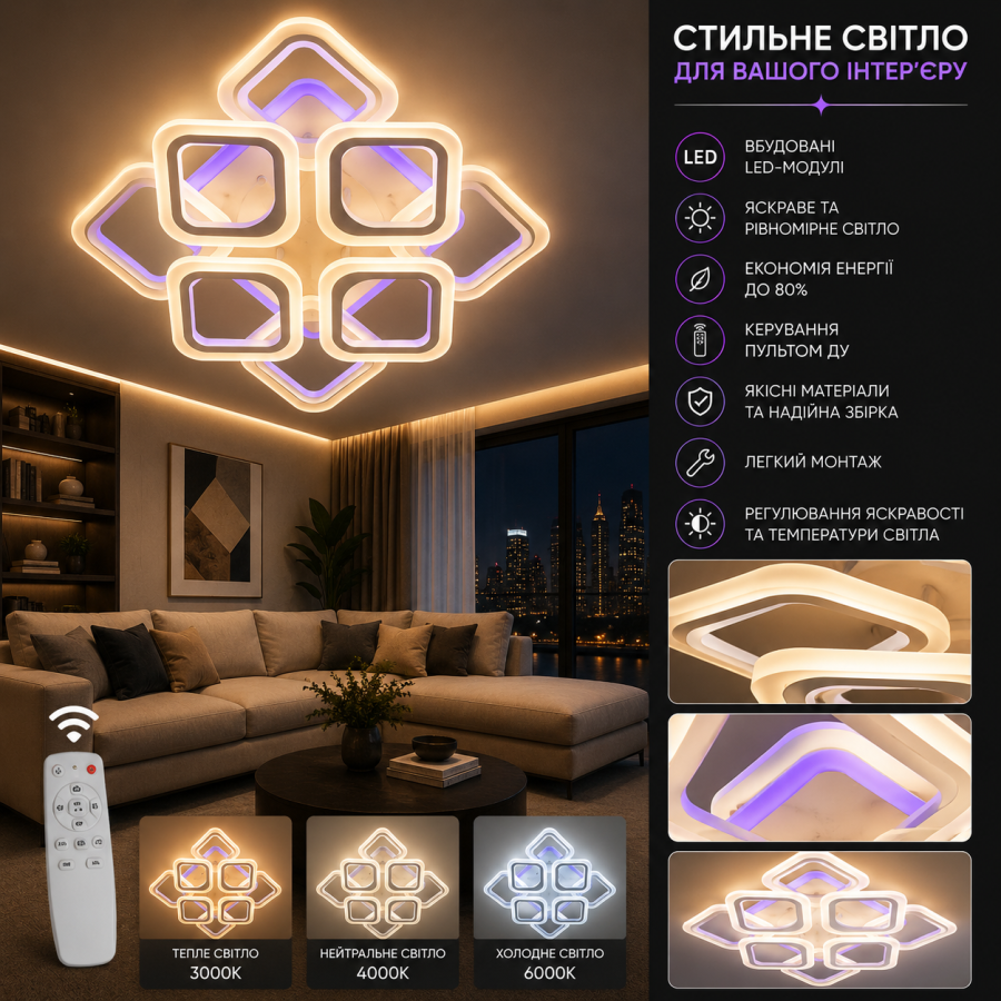 Люстра Diasha 8060/4+4WH LED 3color dimmer - фото 1