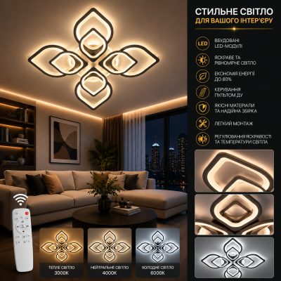 Люстра Diasha 8073/4+4BK LED 3color dimmer
