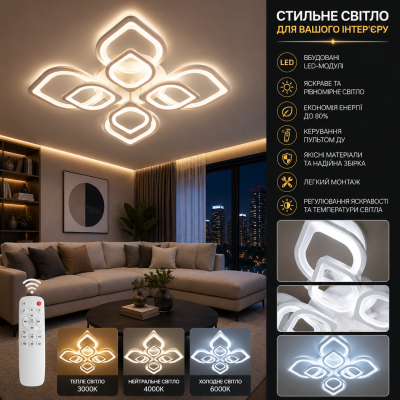 Люстра Diasha 8073/4+4WH LED 3color dimmer