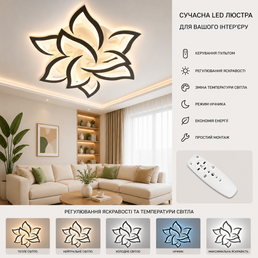 Люстра Diasha 8146/6+3BK LED 3color dimmer - фото 1