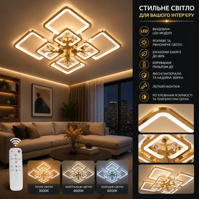 Люстра Diasha 8157/4+4G LED 3color dimmer
