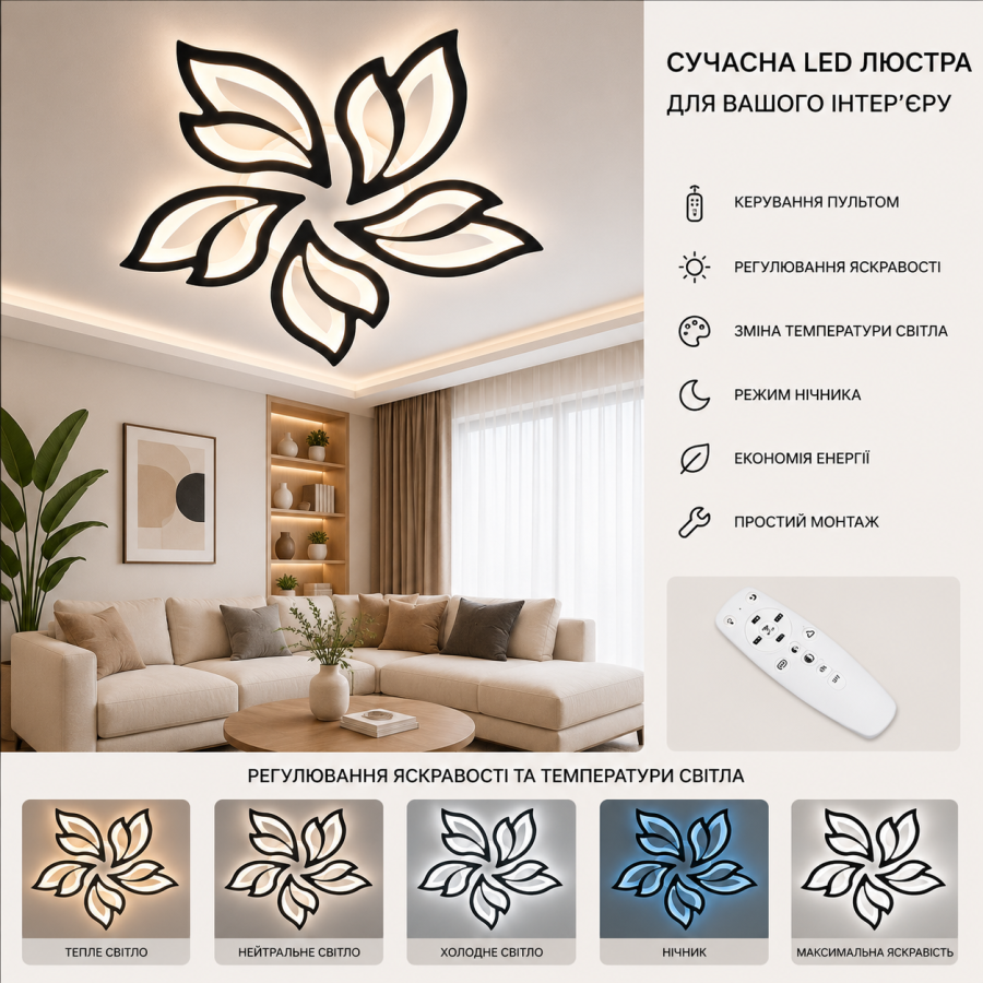 Люстра Diasha 8165/5BK LED 3color dimmer - фото 1