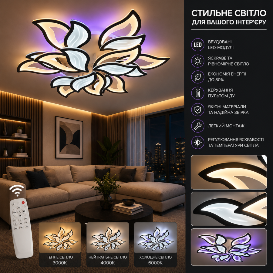 Люстра Diasha 9033/6+3BK LED 3color dimmer - фото 1