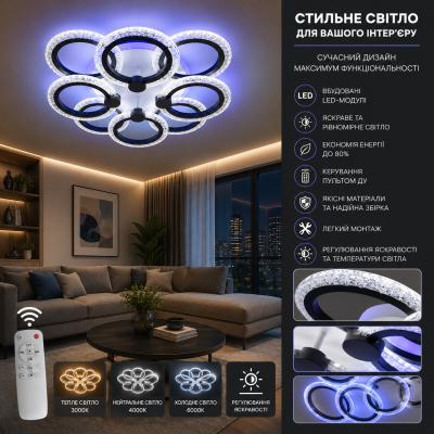 Люстра Diasha A8180/4*4BK LED 3color dimmer