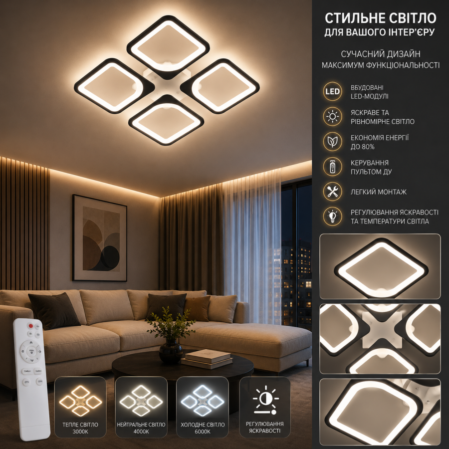Люстра Diasha S8060/4BK LED 3color dimmer - фото 1
