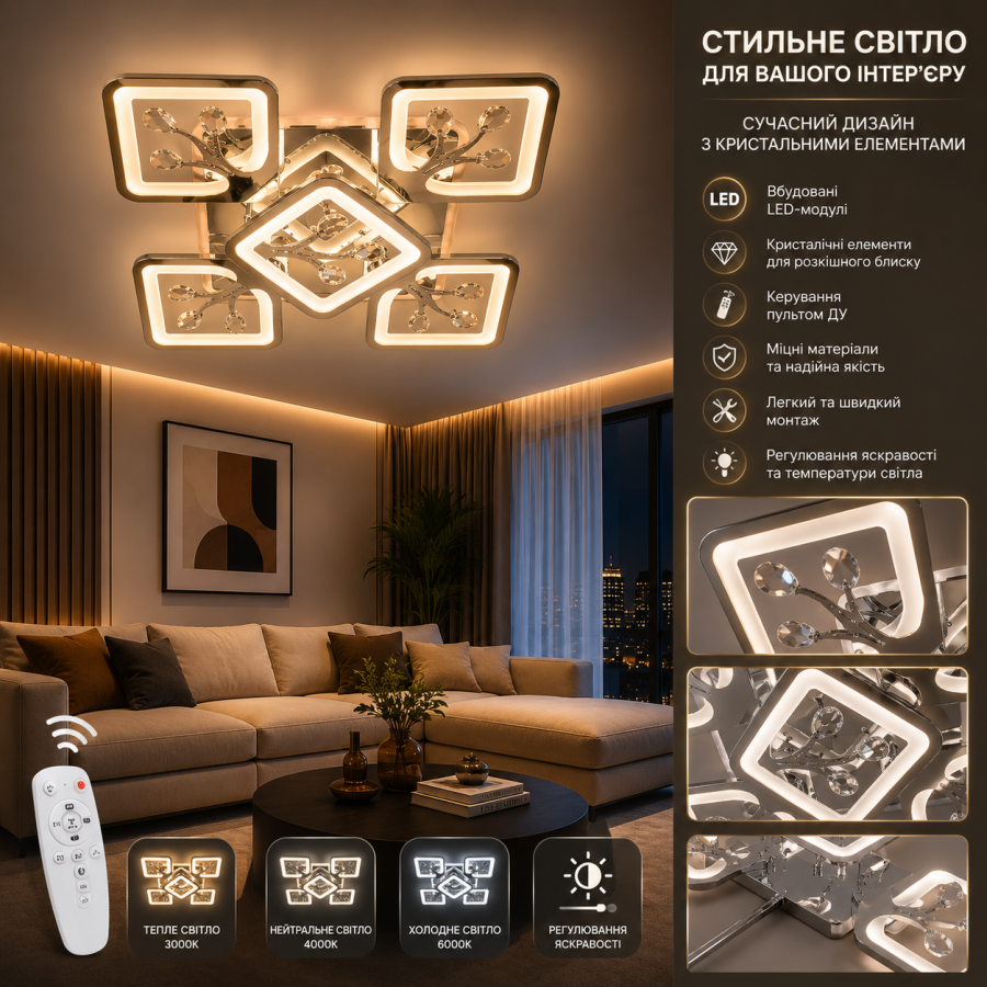 Люстра Diasha S8157/4+1HR LED 3color dimmer - фото 1
