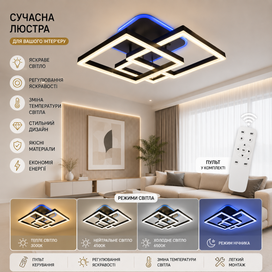 Люстра LS 11058-3S BK - фото 1
