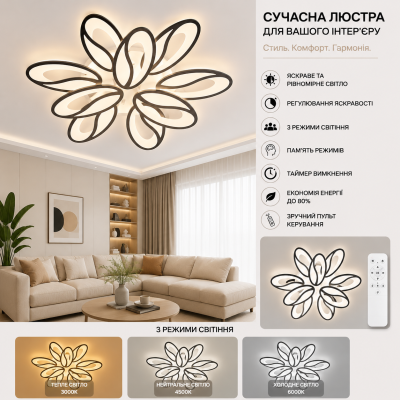 Люстра LS 5565/6+3 BK LED3