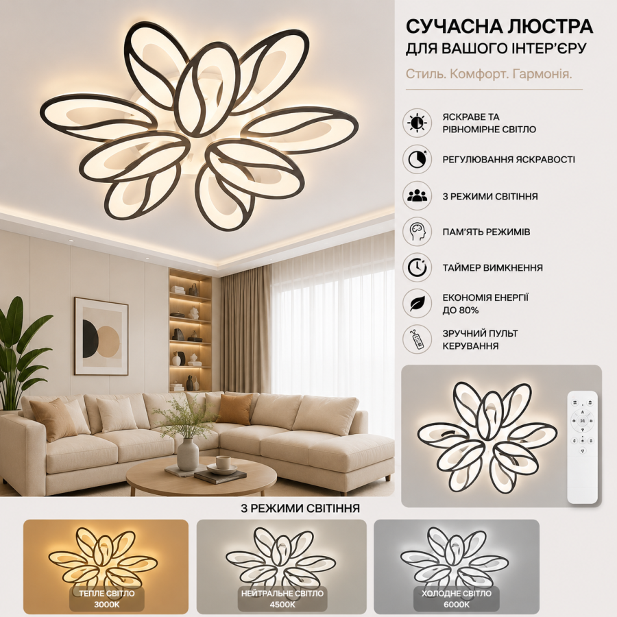 Люстра LS 5565/6+3 BK LED3 - фото 1