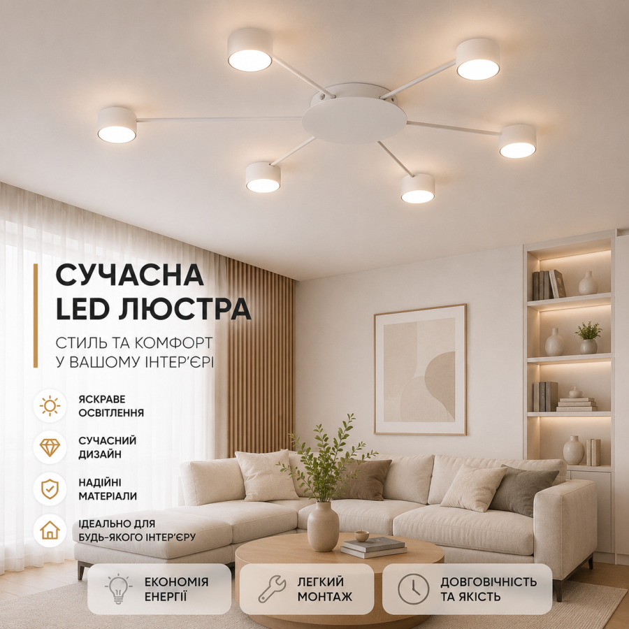 Люстра Ledcoin ML471-6 под лампу белый - фото 1