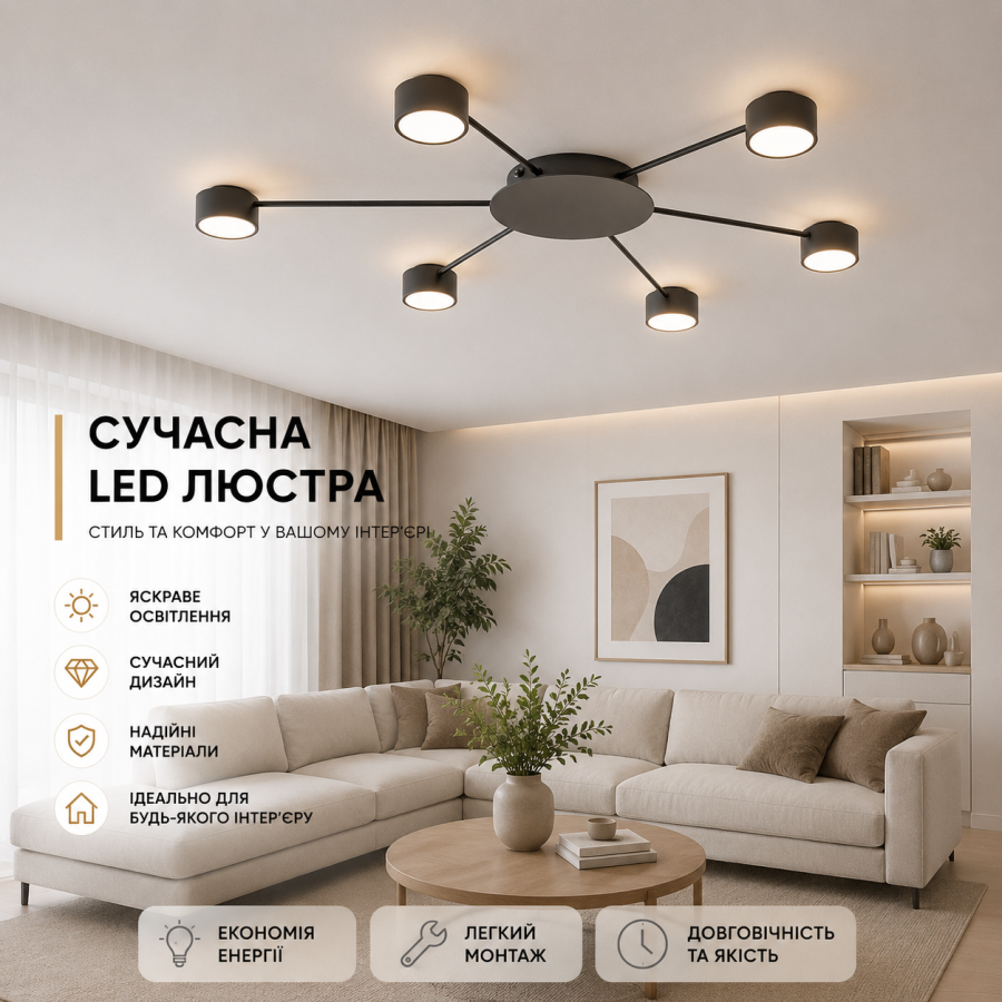 Люстра Ledcoin ML471-6 под лампу черный - фото 1