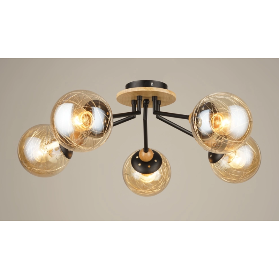 Люстра Sirius B N4531/5 BK+WOOD - фото 1