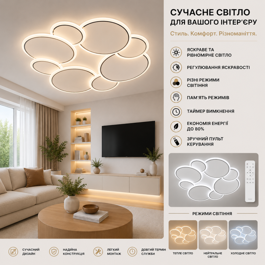 Люстра Sirius B YH1335/112W WT+BK - фото 1