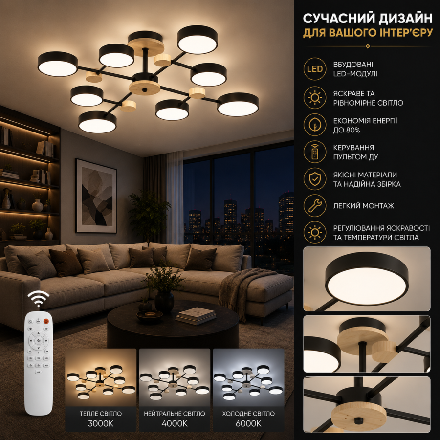 Люстра Valeso IS XI3328-8 BK+WOOD - фото 1