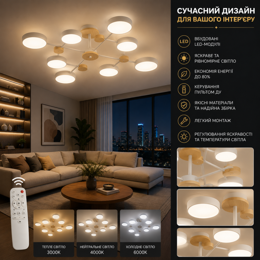 Люстра Valeso IS XI3328-8 WH+WOOD - фото 1