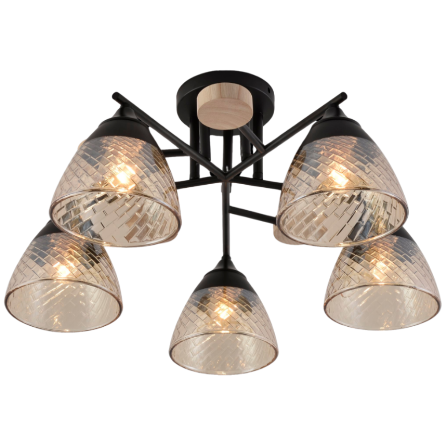 Люстра декоративная Valeso XA1527/5 BK+WOOD - фото 1