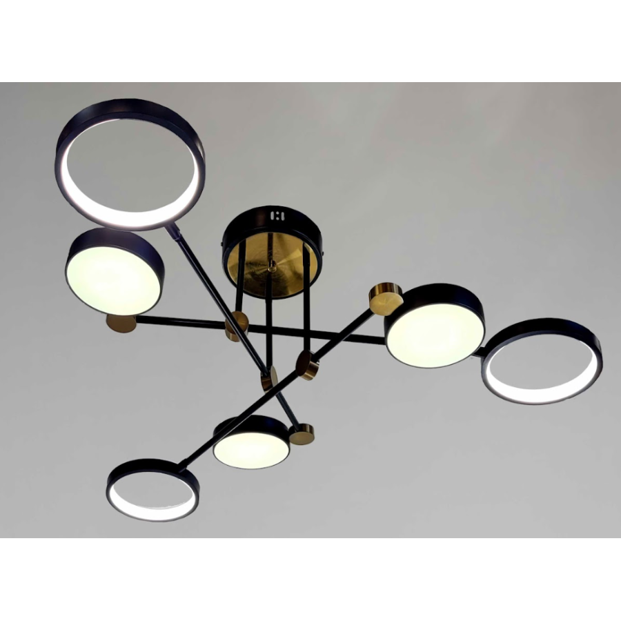 Люстра стельова Led ALG D537/6 чорна, золота - фото 1