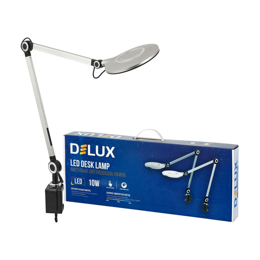 Настольна лампа DELUX TF-530  10 Вт LED 3000К-4000К-6000К USB срібляста - фото 2