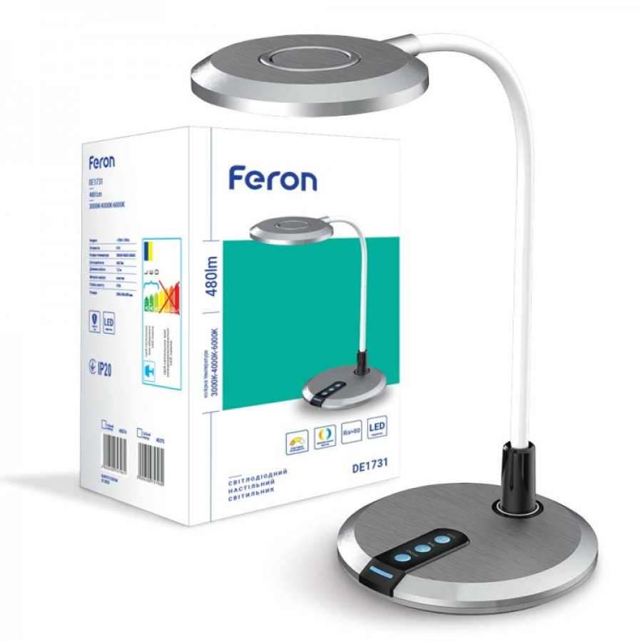 Настільна лампа Feron DE1731 8W 3000К-4000К-6000К срібло - фото 2