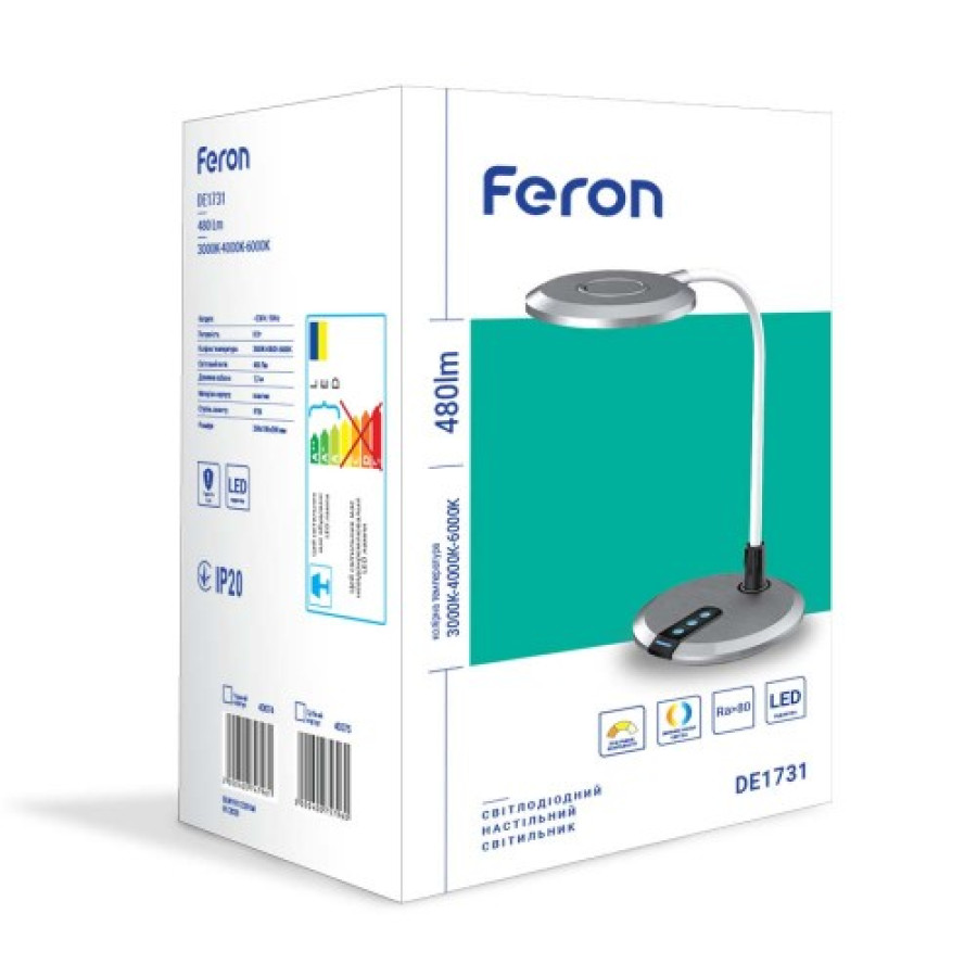 Настільна лампа Feron DE1731 8W 3000К-4000К-6000К срібло - фото 9
