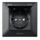 Розетка с заземлением, с защитными, с крышкой, черная Panasonic Arkedia Slim WNTC02102BL-UA