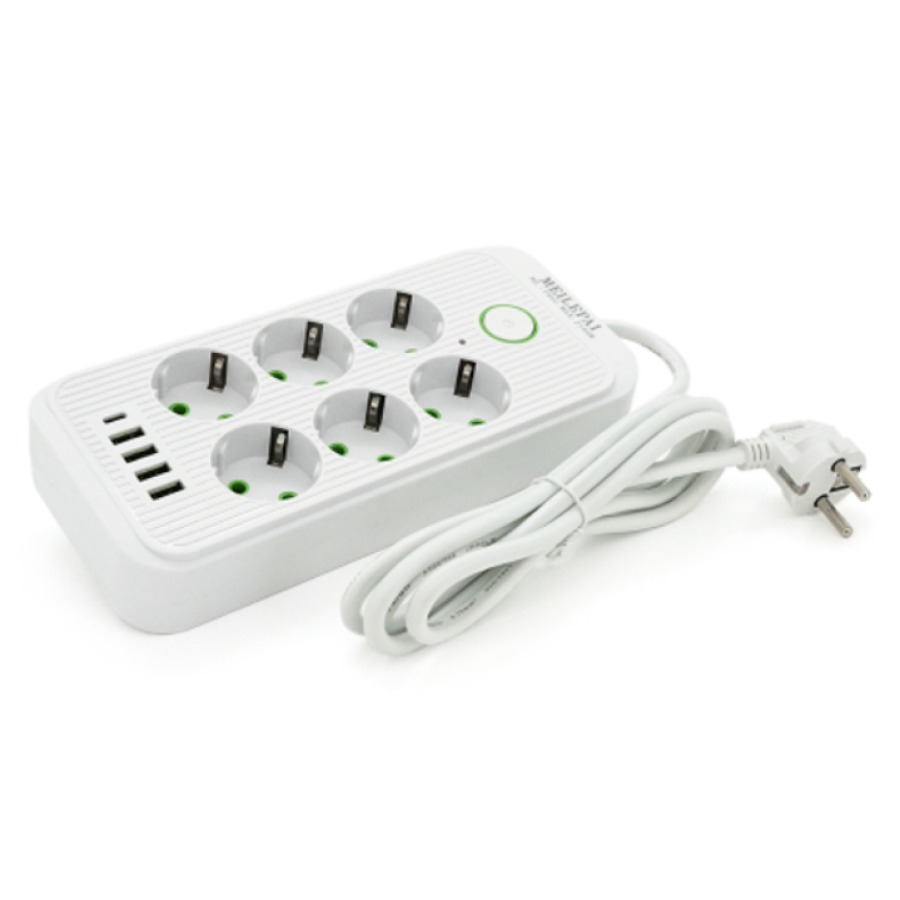 Сетевой фильтр 2м. 6 розетки+4 USB+Type-C белый (LS-B7F06U) - фото 1