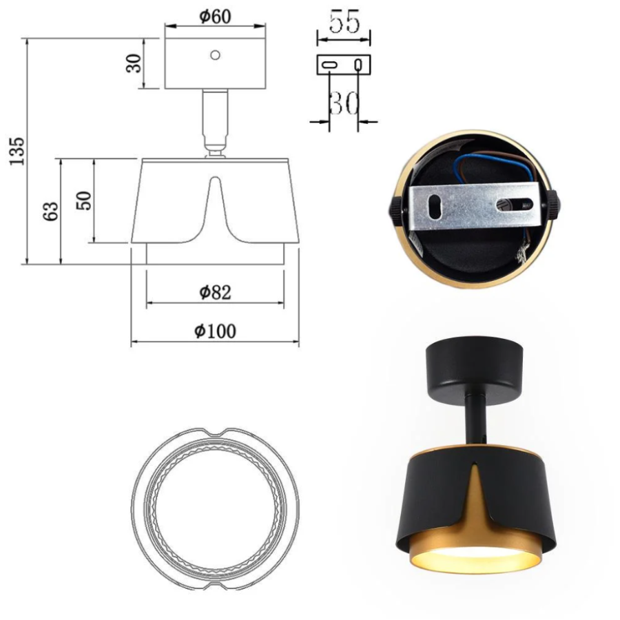 Светильник 10528 TELA 1xGX53-R-DL-100x135-BLACK/GOLD-220-IP20 - фото 4