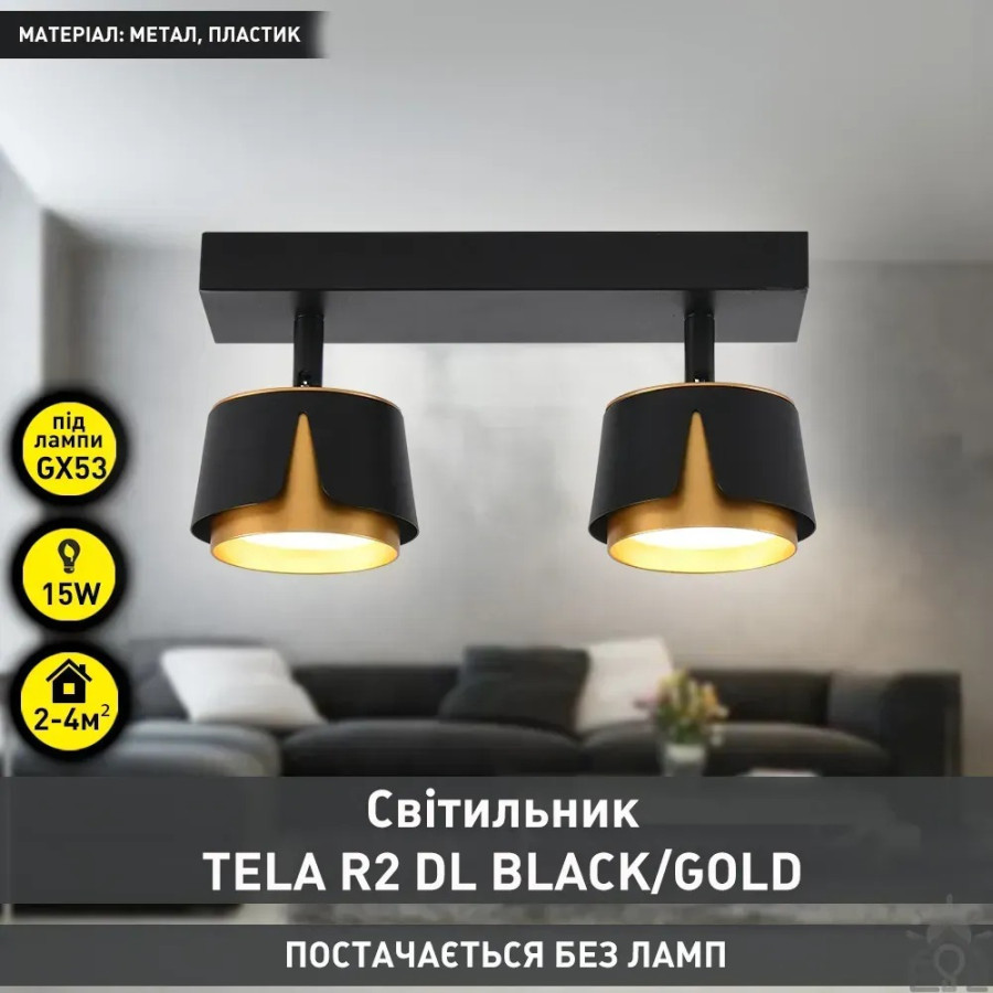 Светильник 10531 TELA 2xGX53-2R-DL-270x100x130-BLACK/GOLD-220-IP20 - фото 2