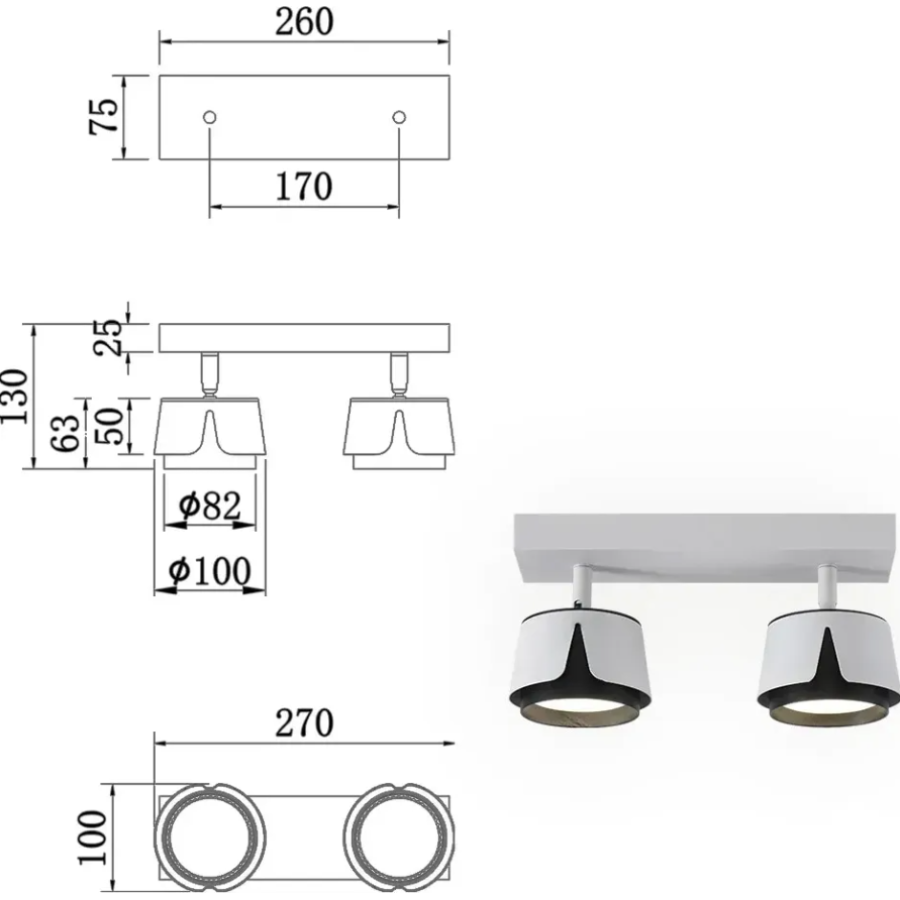 Светильник 10533 TELA 2xGX53-2R-DL-270x100x130-WHITE/BLACK-220-IP20 - фото 4