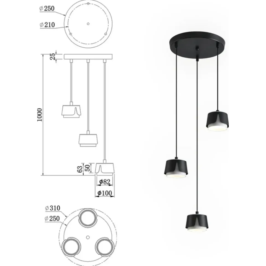 Светильник 10538 TELA 3xGX53-3R-310x1000-BLACK/WHITE-220-IP20 - фото 4