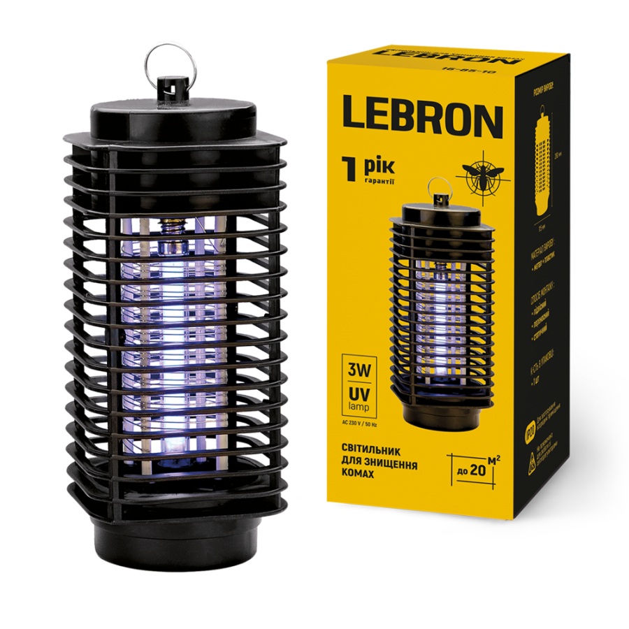 Светильник LEBRON для уничтожения насекомых, 3W, ультрафиолетовый - фото 1