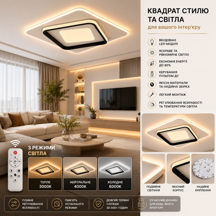 Светильник Led VELMAX V-CL-MIRAY-FQ-S, MAX 50W*2, 2700K-6500K, ПУЛЬТ, БАТАРЕЙКА 2ШТ, КРЕПЛЕНИЕ, 230V - фото 1