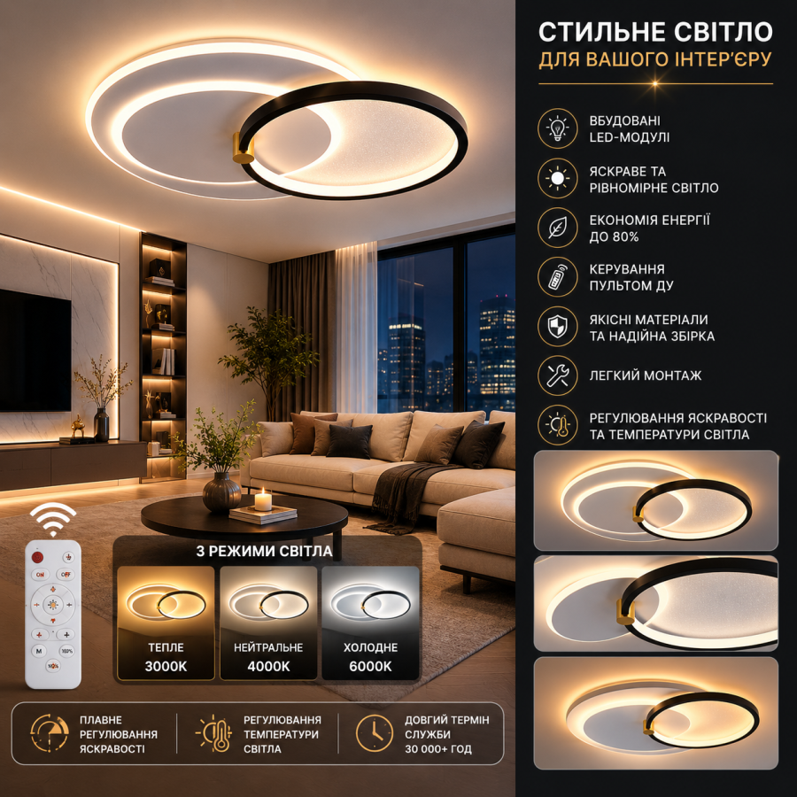 Светильник Led VELMAX V-CL-MIRAY-XJ-R, MAX 40W*2, 2700K-6500K, ПУЛЬТ, БАТАРЕЙКА 2ШТ, КРЕПЛЕНИЕ, 230V - фото 1