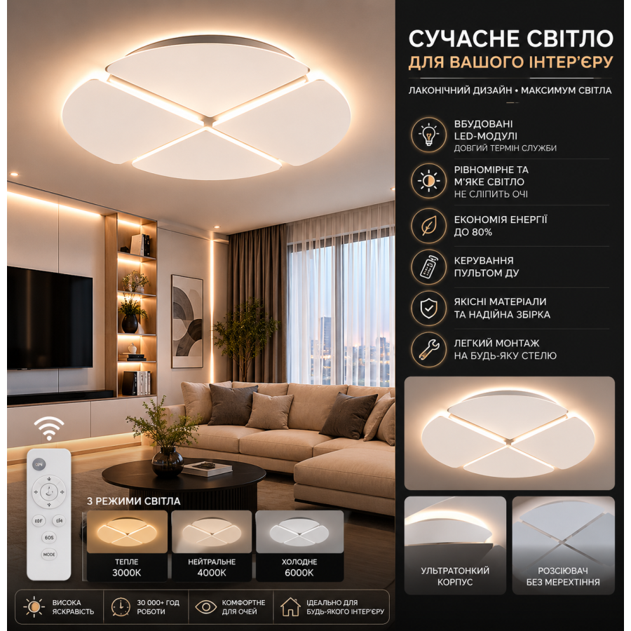Светильник Led VELMAX V-СL-NISMO-R, MAX 40W*2, 2700K-6500K, ПУЛЬТ, БАТАРЕЙКА 2ШТ, КРЕПЛЕНИЕ, 230V - фото 1